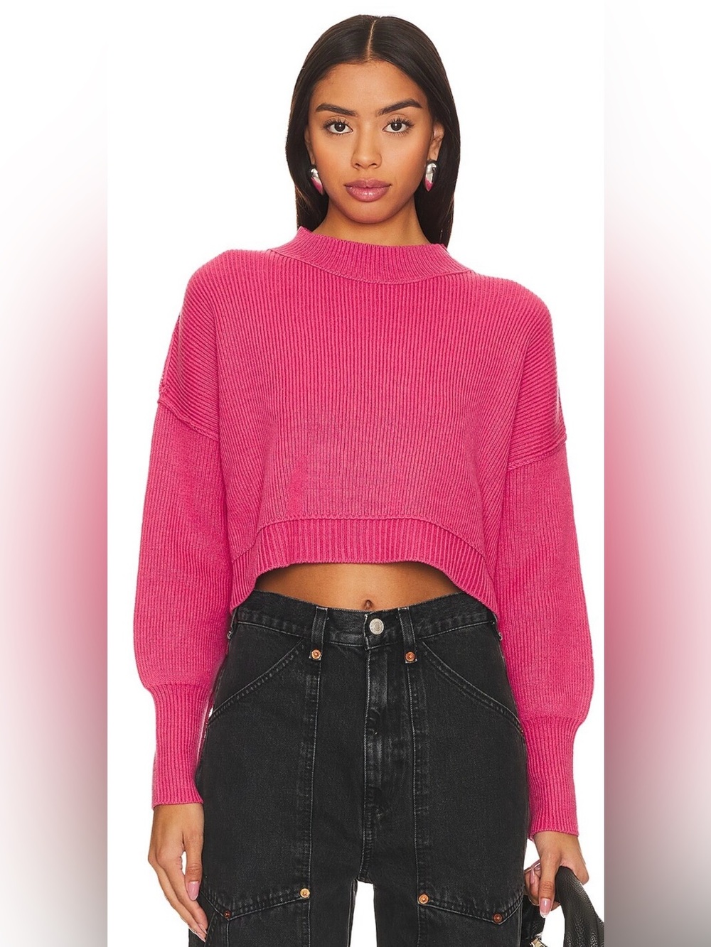 Free People “Easy Street” Cropped Sweater in Mademoiselle Pink